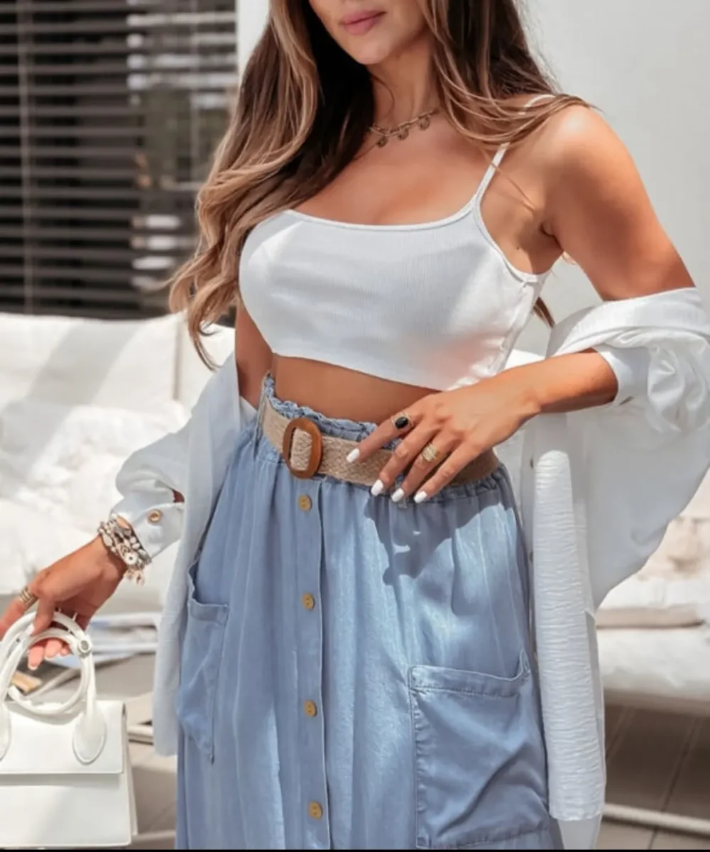 Super Soft Denim Button Front Midi Skirt - Image 5